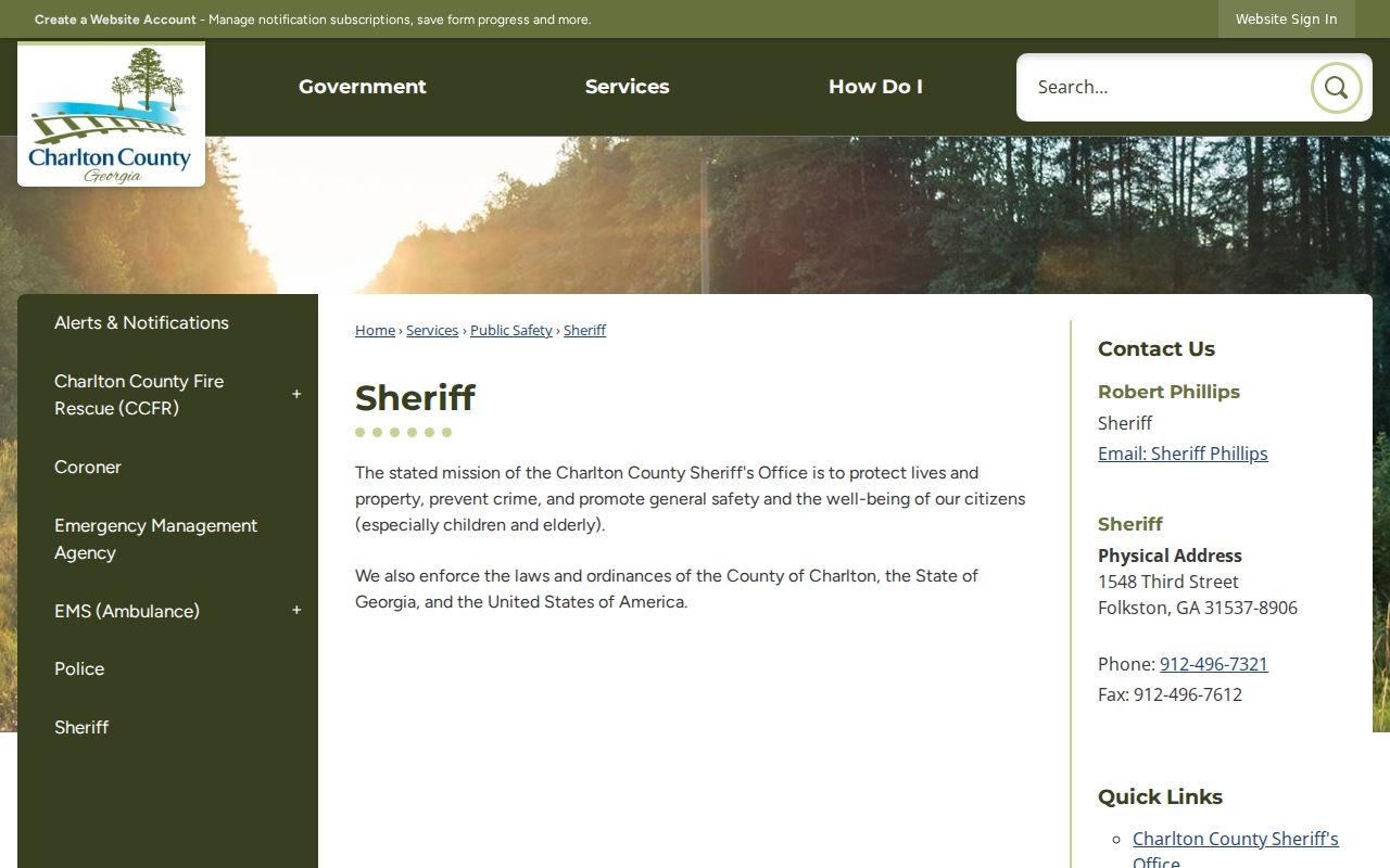 Official Charlton County Sheriff contact page