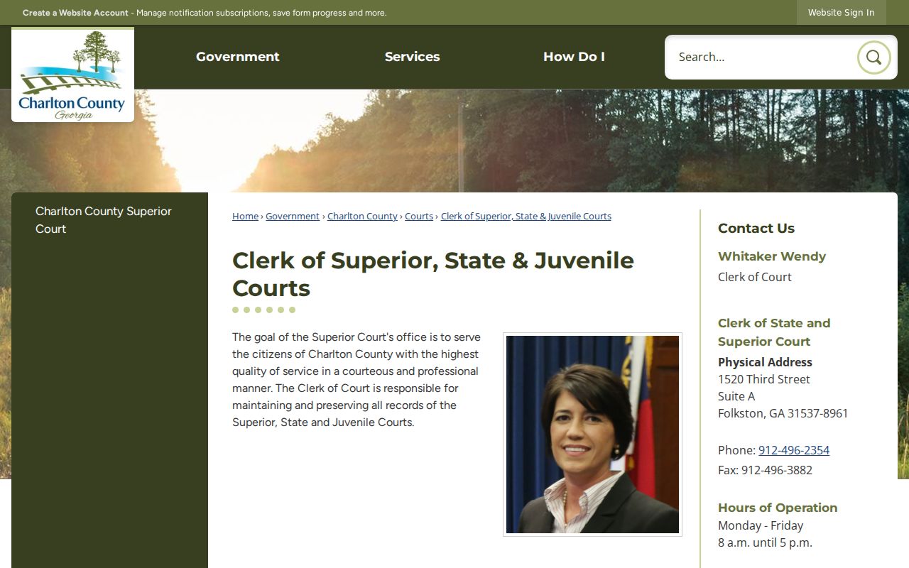 Charlton County clerk office for criminal court case records