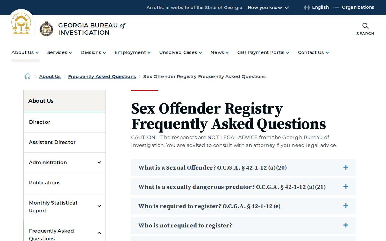 GBI FAQ for Charlton County sex offender registry updates